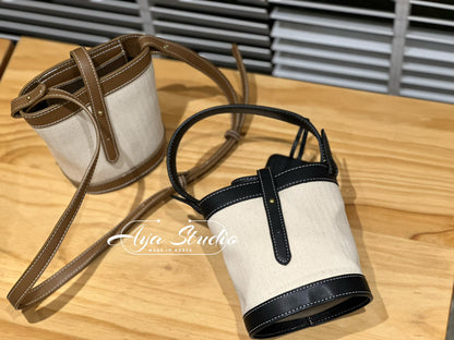 Canvas and Leather Bucket Bag