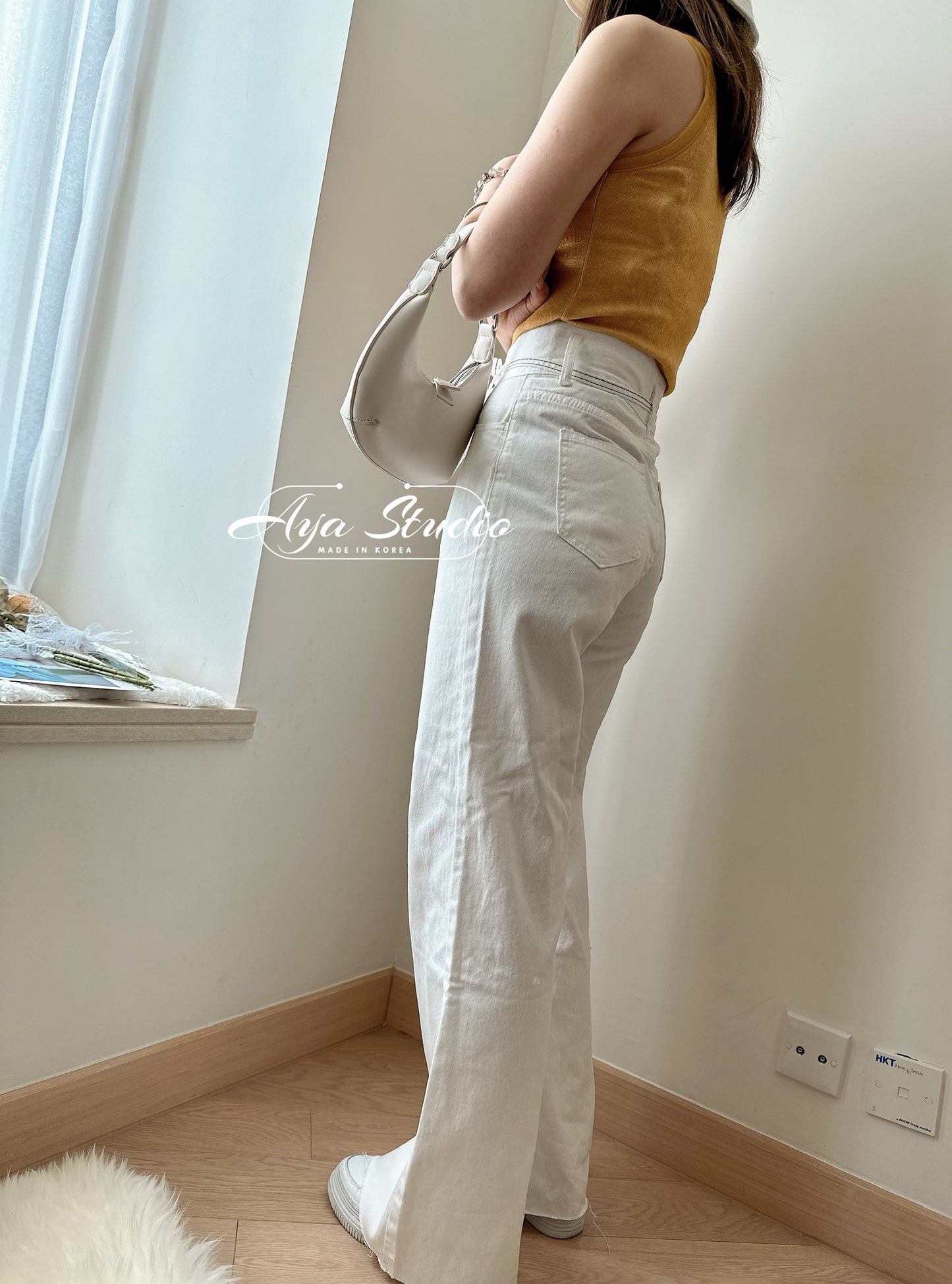 Drawstring Wide Leg Denim Pants