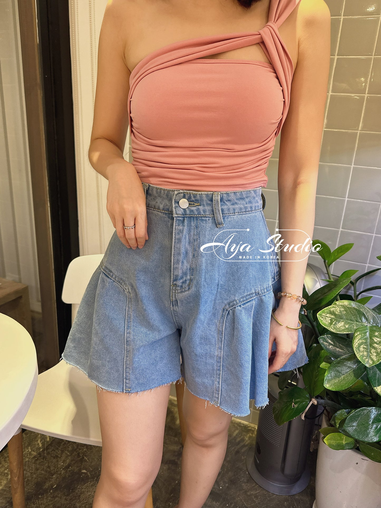 High Waist A Line Denim Short