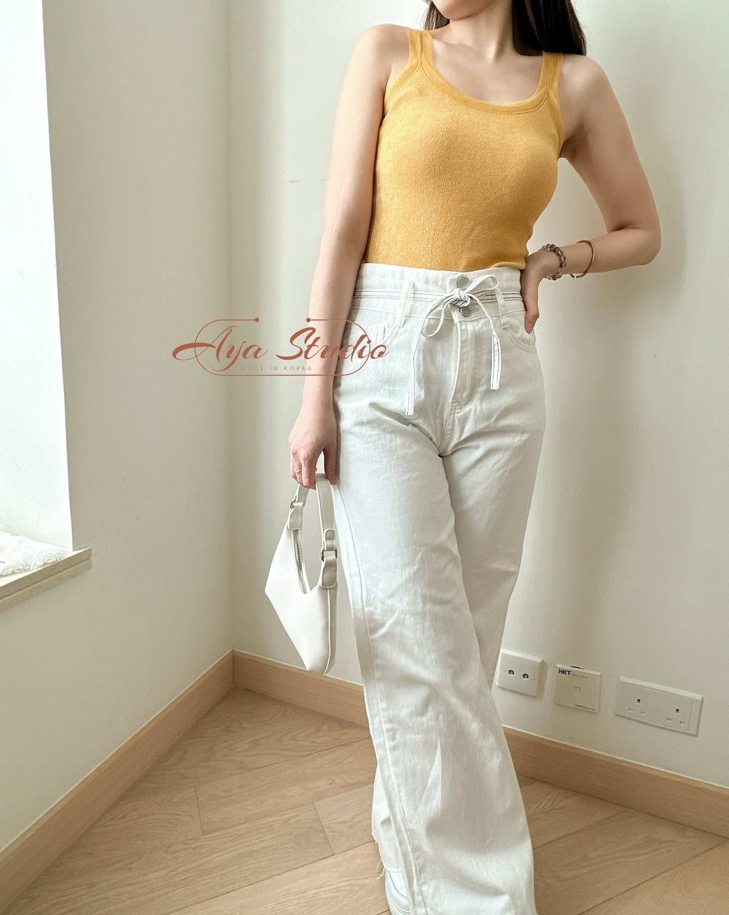 Drawstring Wide Leg Denim Pants