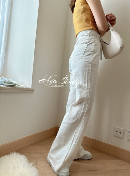 Drawstring Wide Leg Denim Pants