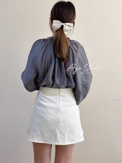 Glossy Blouse with Puff Sleeves